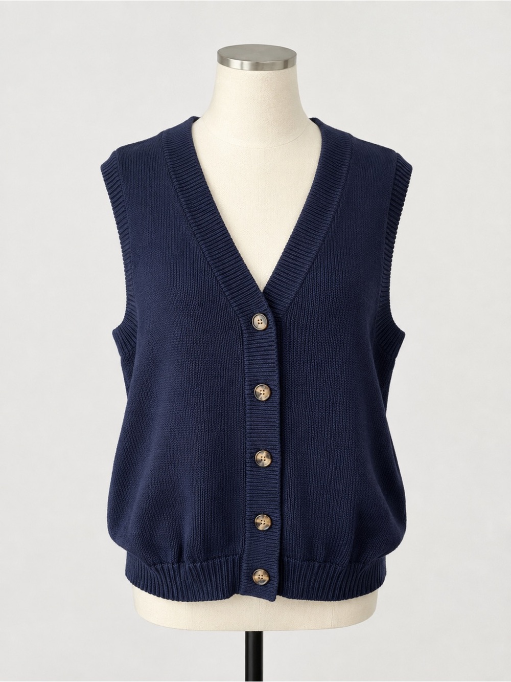 Brandy Melville Navy Blue Ribbed V-Neck Knit Cardigan Vest Button Front